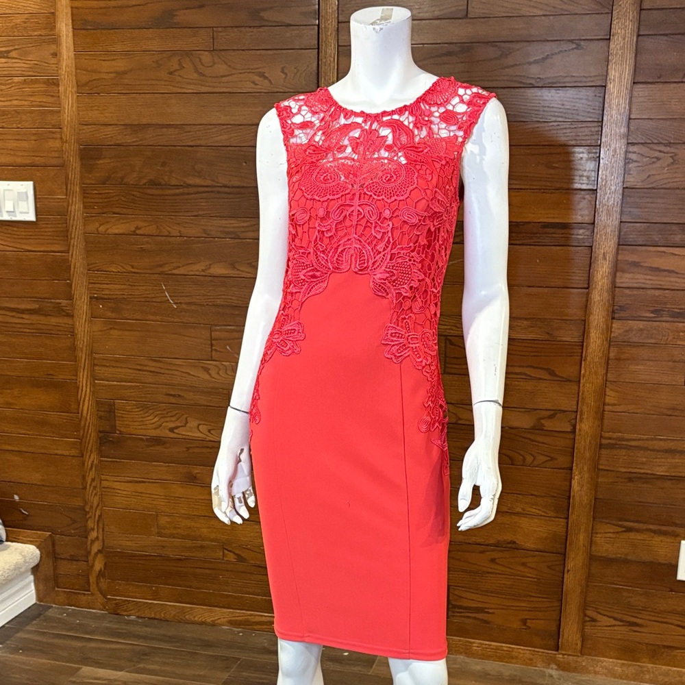 Lipsy Bright Pink Lace Midi Dress